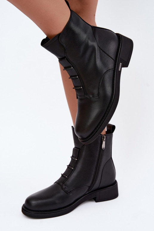 Botines aislados de cuero sintético para mujer con tacones anchos D&A CR62-3429 negros