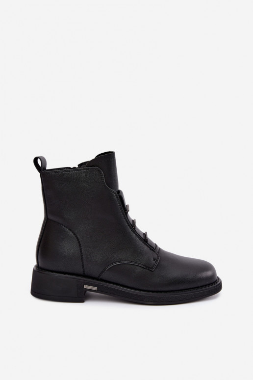 Botines aislados de cuero sintético para mujer con tacones anchos D&A CR62-3429 negros