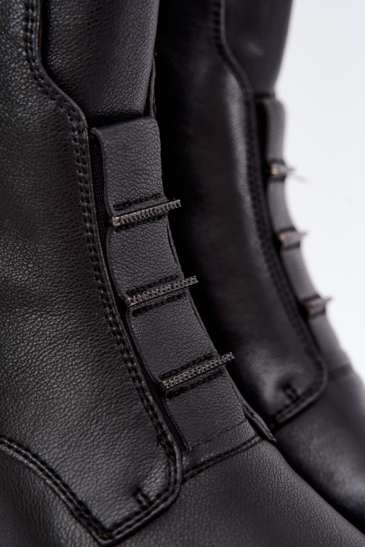 Botines aislados de cuero sintético para mujer con tacones anchos D&A CR62-3429 negros