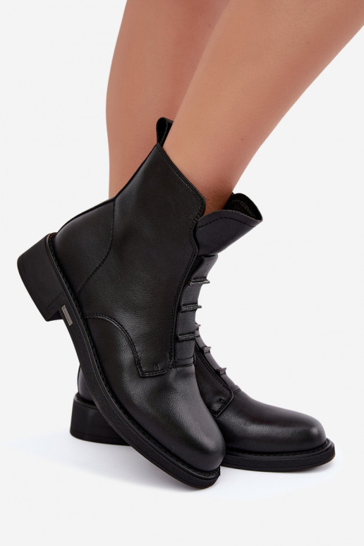 Botines aislados de cuero sintético para mujer con tacones anchos D&A CR62-3429 negros