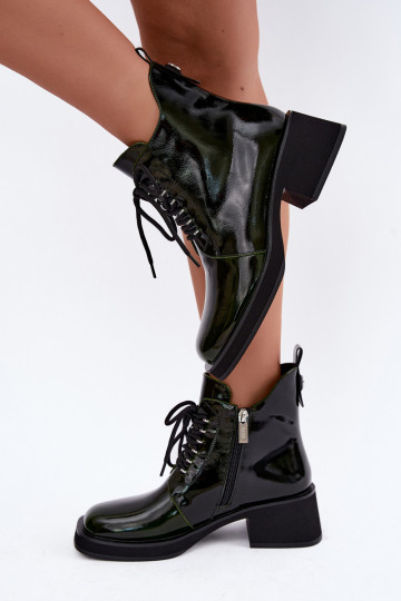 Botines aislados de cuero sintético con efecto charol Klocke GOE UU2N4129 caqui