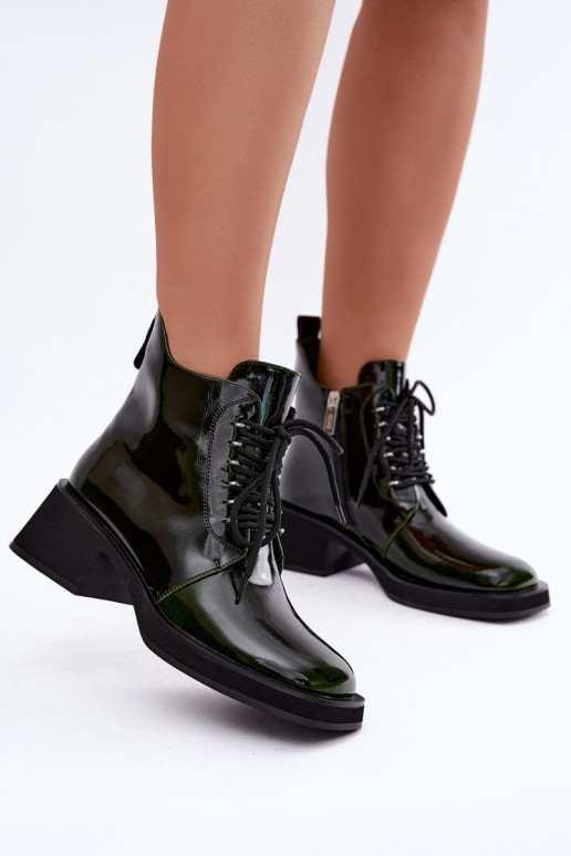 Botines aislados de cuero sintético con efecto charol Klocke GOE UU2N4129 caqui