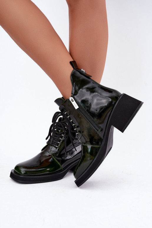 Botines aislados de cuero sintético con efecto charol Klocke GOE UU2N4129 caqui
