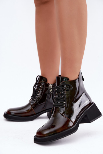 Botines aislados de cuero sintético con efecto charol Klocke GOE UU2N4128 marrón oscuro 2
