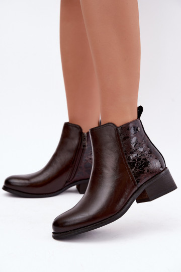 Botines aislados de cuero sintético con tacón bajo Vinceza 133133 chocolate