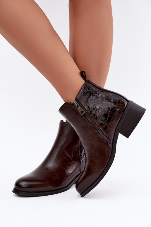 Botines aislados de cuero sintético con tacón bajo Vinceza 133133 chocolate