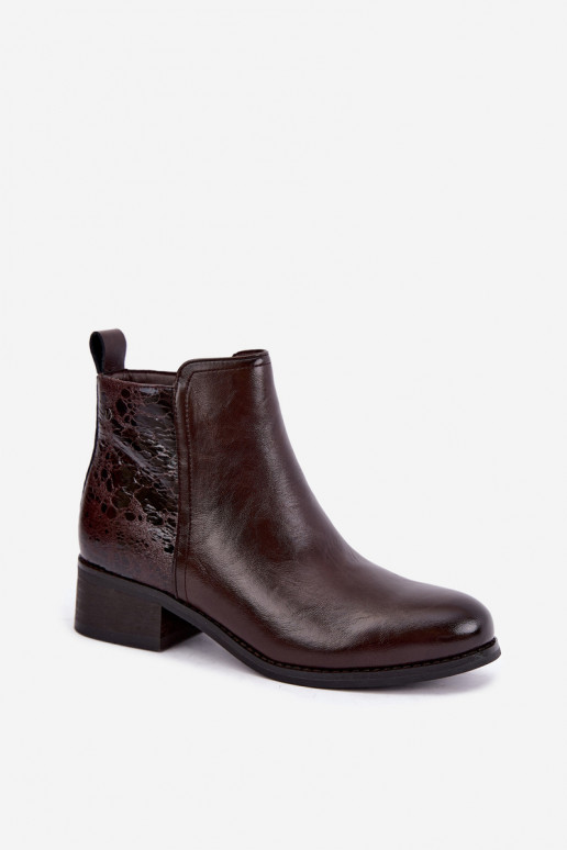 Botines aislados de cuero sintético con tacón bajo Vinceza 133133 chocolate