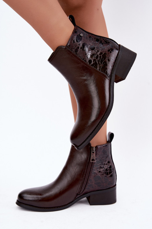 Botines aislados de cuero sintético con tacón bajo Vinceza 133133 chocolate