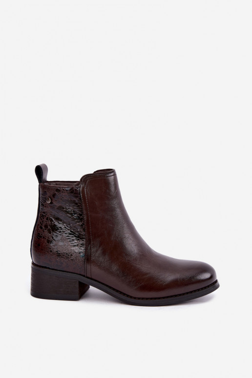 Botines aislados de cuero sintético con tacón bajo Vinceza 133133 chocolate