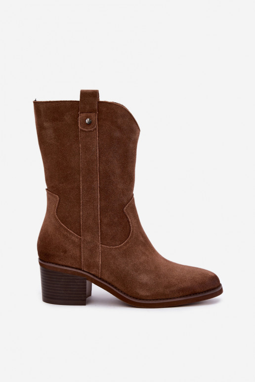 botines aislados de estilo vaquero con tacones Vinceza 133106 en marrón