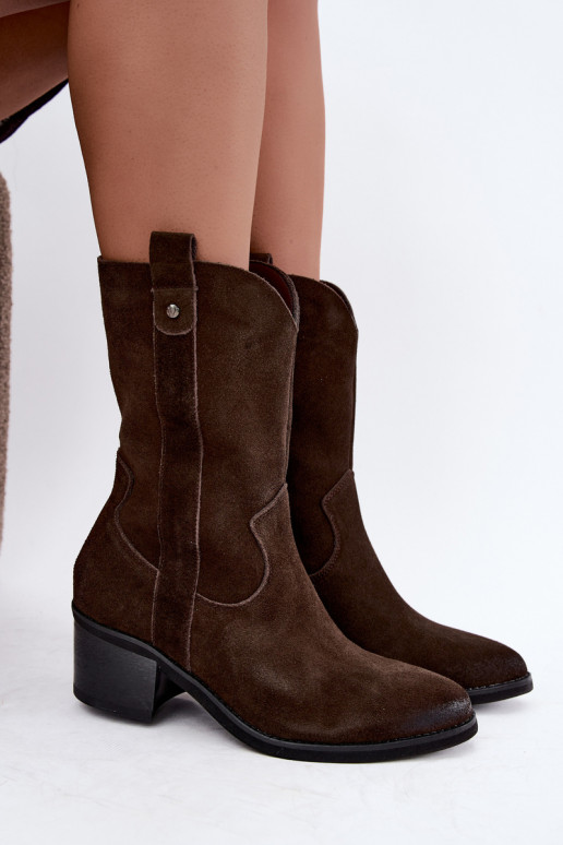 botines aislados de estilo vaquero con tacones Vinceza 133106 en chocolate