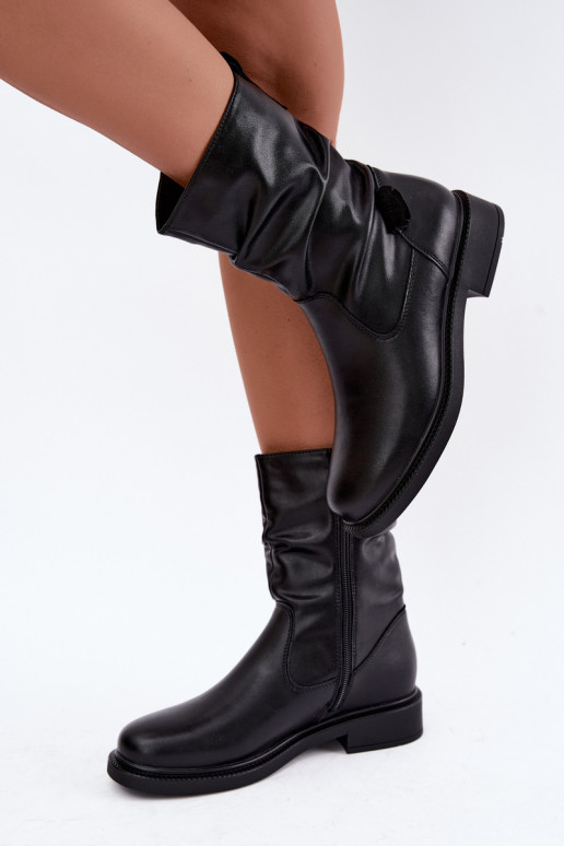 botines aislados arrugados con tacones anchos Sergio Leone BT-08 en negro