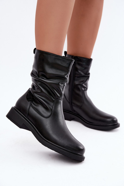 botines aislados arrugados con tacones anchos Sergio Leone BT-08 en negro