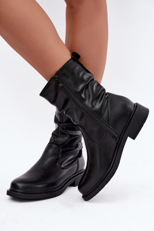 botines aislados arrugados con tacones anchos Sergio Leone BT-08 en negro