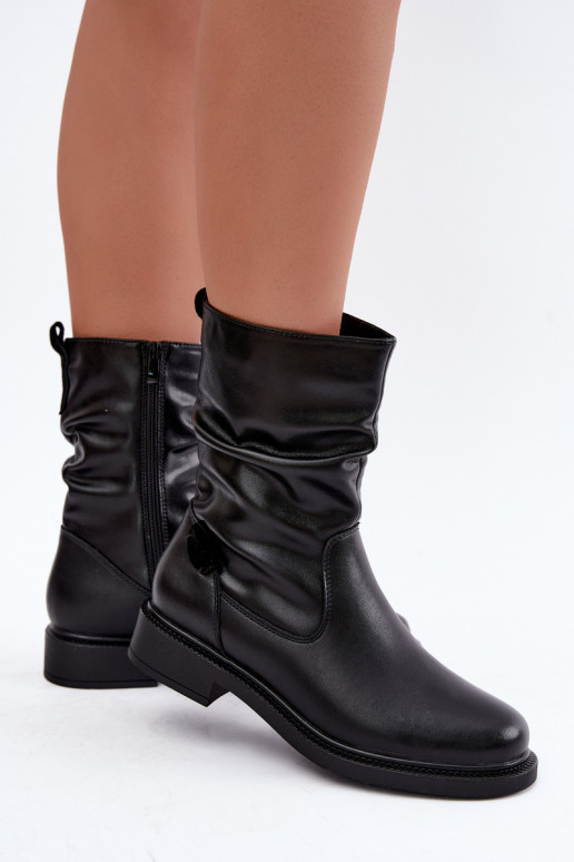 botines aislados arrugados con tacones anchos Sergio Leone BT-08 en negro