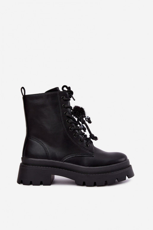 botas aisladas con pompones esponjosos en negro Faresse