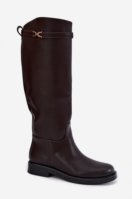 botas con tacones anchosDekoracyjnym Tirasem CzekoladoAe Famina