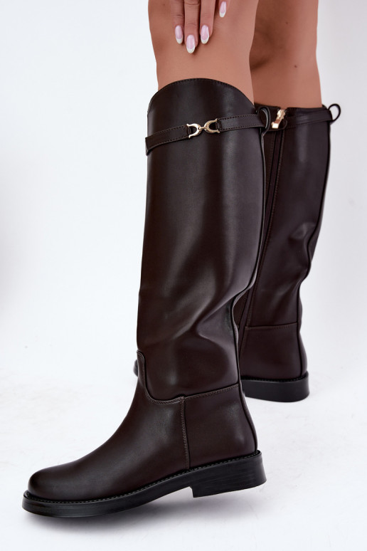 botas con tacones anchosDekoracyjnym Tirasem CzekoladoAe Famina