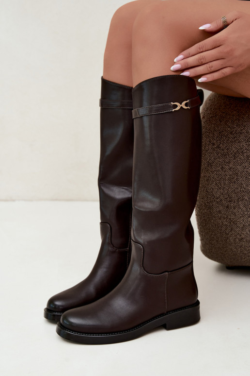 botas con tacones anchosDekoracyjnym Tirasem CzekoladoAe Famina
