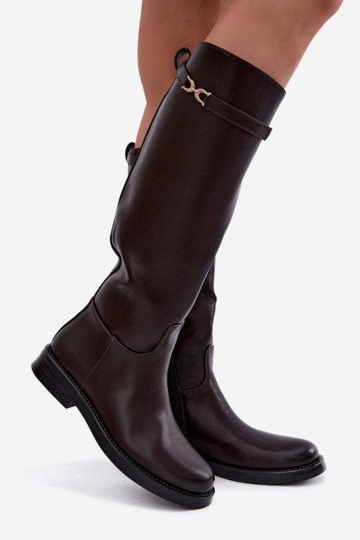 botas con tacones anchosDekoracyjnym Tirasem CzekoladoAe Famina