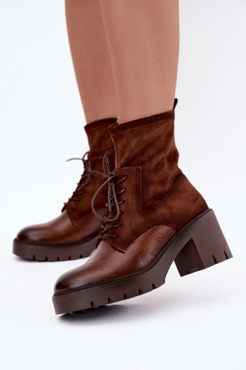 Botines para mujer en tacones gruesos aislados en marrón Vinceza 58665 2