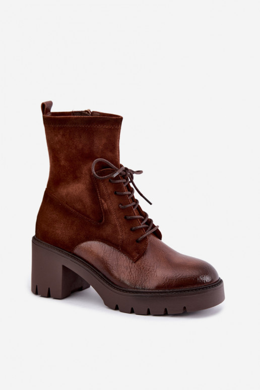 Botines para mujer en tacones gruesos aislados en marrón Vinceza 58665
