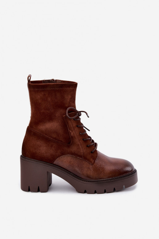 Botines para mujer en tacones gruesos aislados en marrón Vinceza 58665