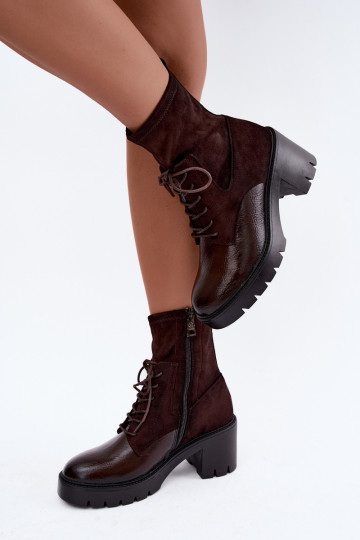 Botines para mujer en tacones gruesos aislados en chocolate Vinceza 58665