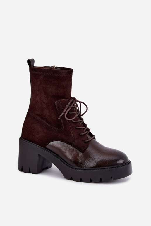 Botines para mujer en tacones gruesos aislados en chocolate Vinceza 58665