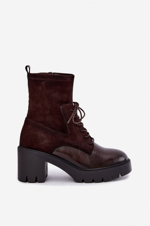 Botines para mujer en tacones gruesos aislados en chocolate Vinceza 58665