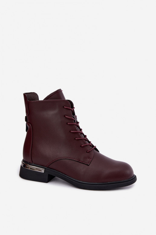 Botines de cuero aislados con tacones anchos en burdeos Vinceza 86450