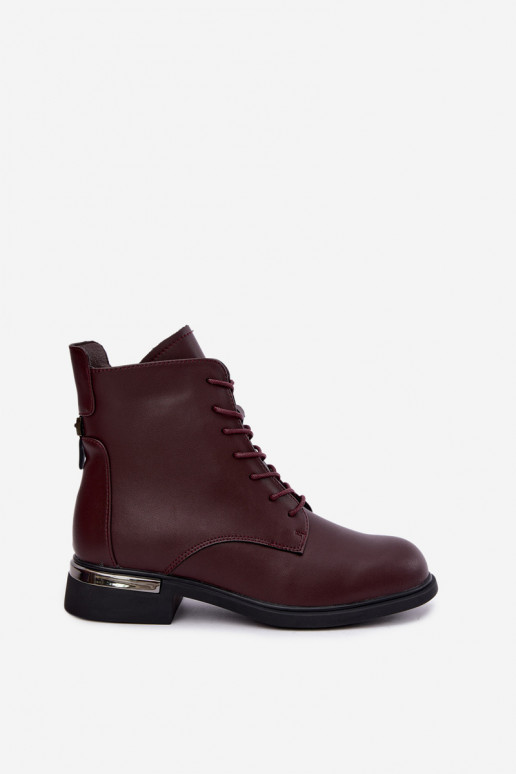 Botines de cuero aislados con tacones anchos en burdeos Vinceza 86450