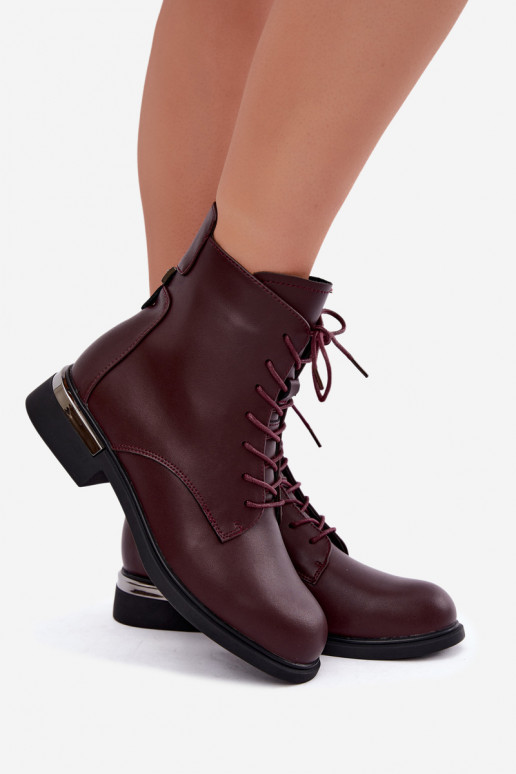 Botines de cuero aislados con tacones anchos en burdeos Vinceza 86450