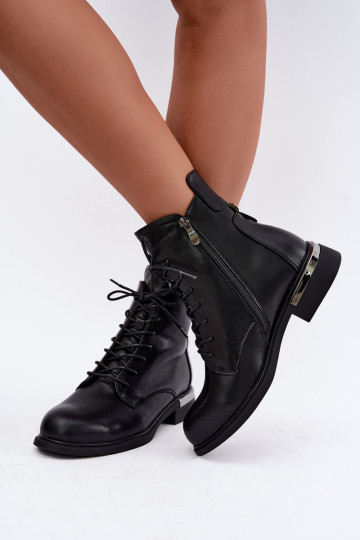 Botines de cuero aislados con tacones anchos en negro Vinceza 86450 2