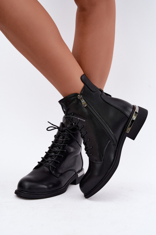 Botines de cuero aislados con tacones anchos en negro Vinceza 86450