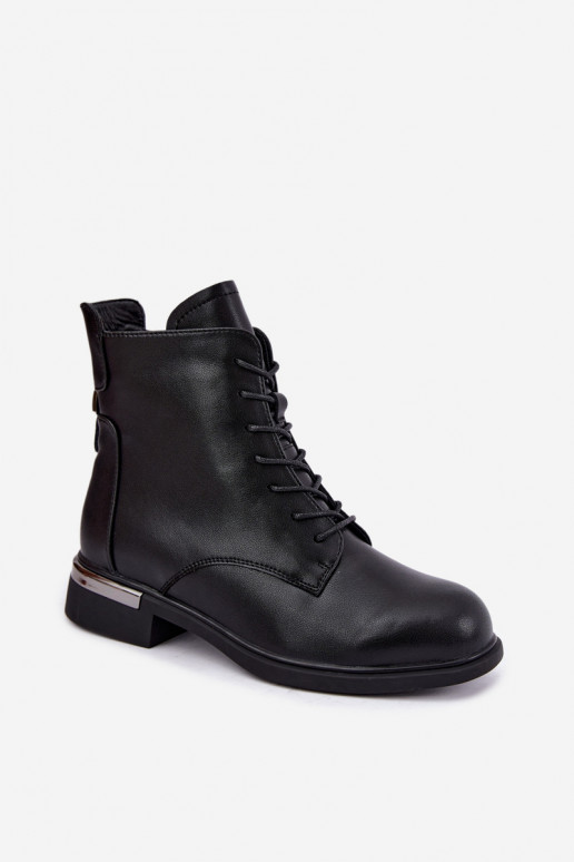 Botines de cuero aislados con tacones anchos en negro Vinceza 86450