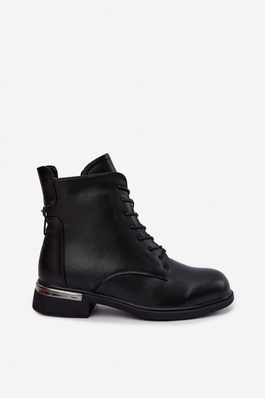 Botines de cuero aislados con tacones anchos en negro Vinceza 86450