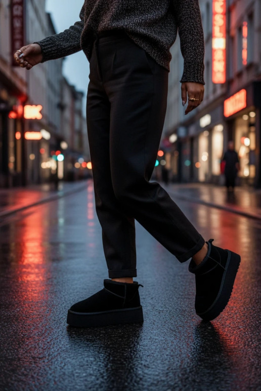 Botas de nieve para mujer de ante sintético en negro