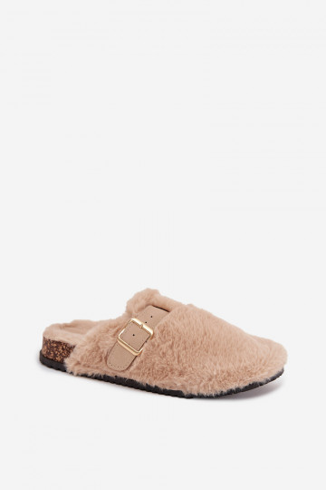chanclas de plataforma para mujer con piel y hebillas en color arena Noraline 2