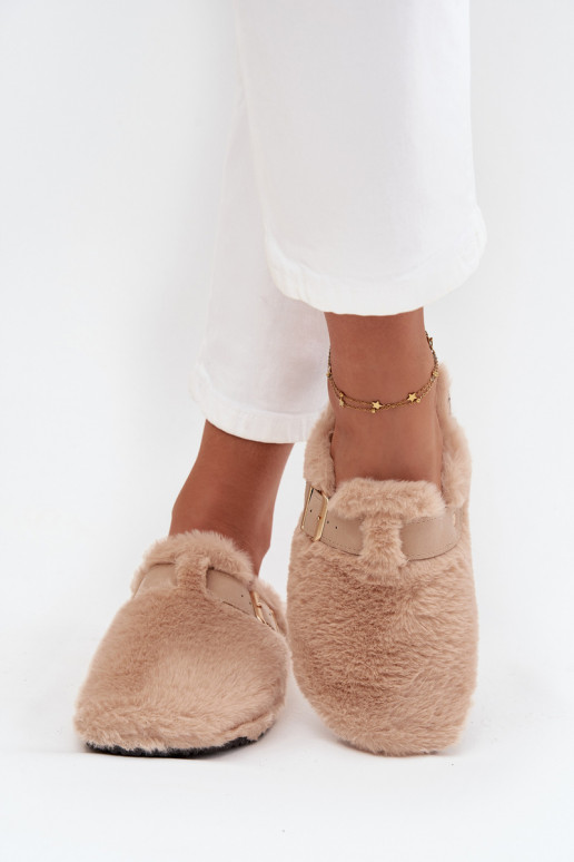 chanclas de plataforma para mujer con piel y hebillas en color arena Noraline