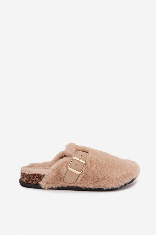 chanclas de plataforma para mujer con piel y hebillas en color arena Noraline
