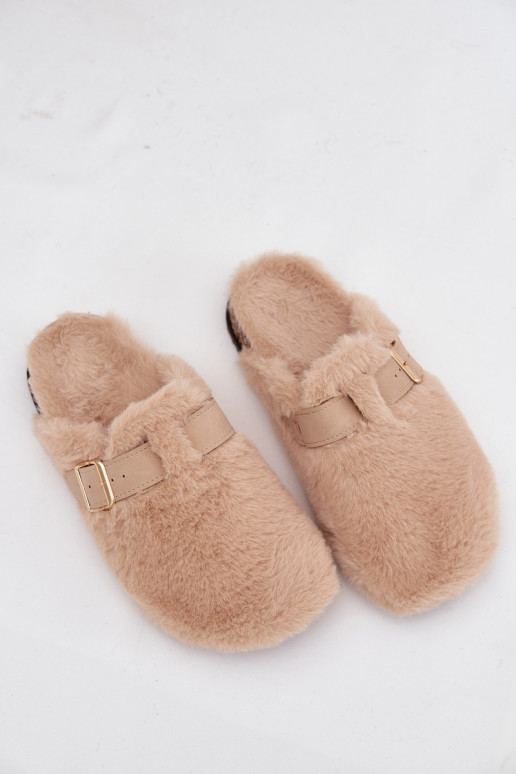 chanclas de plataforma para mujer con piel y hebillas en color arena Noraline