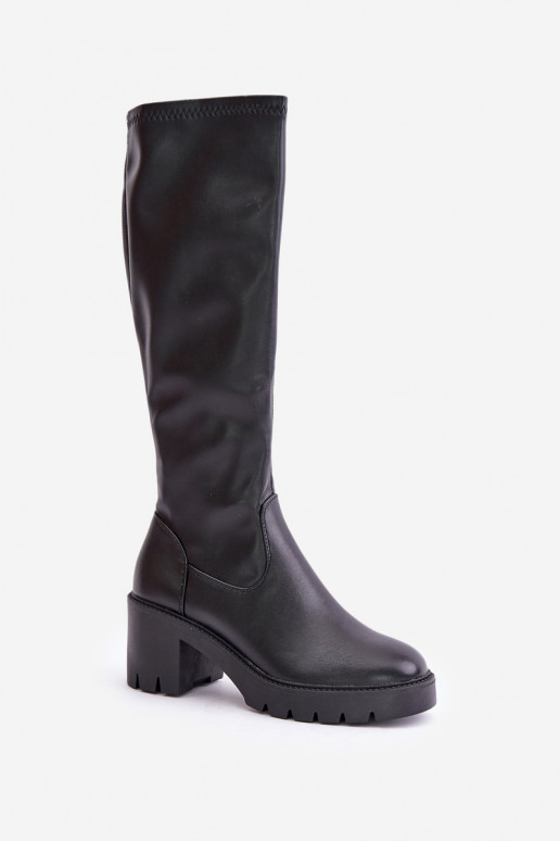 Botas negras hasta la rodilla de cuero sintético con tacones Vinceza 58332