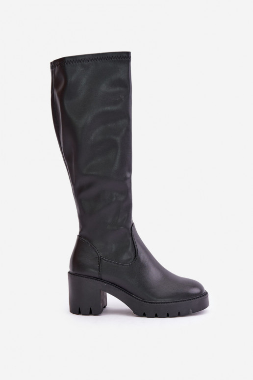 Botas negras hasta la rodilla de cuero sintético con tacones Vinceza 58332