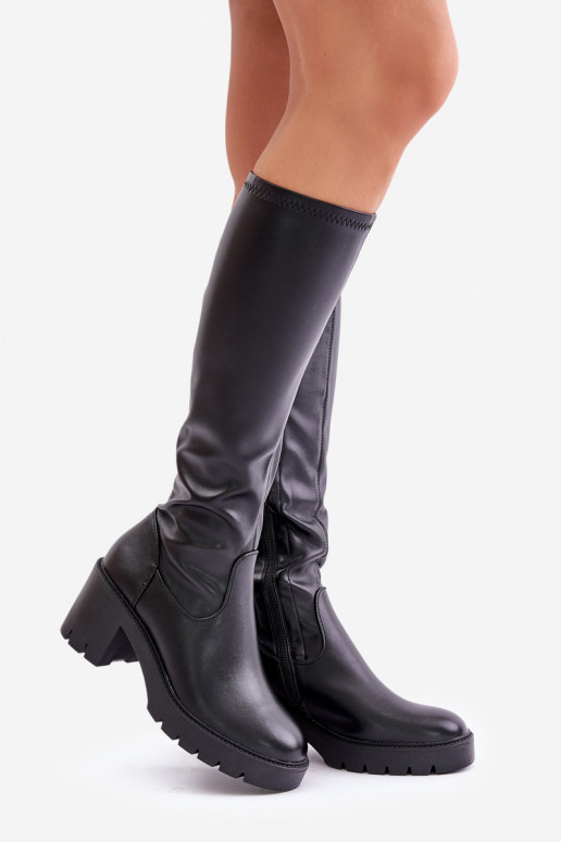 Botas negras hasta la rodilla de cuero sintético con tacones Vinceza 58332