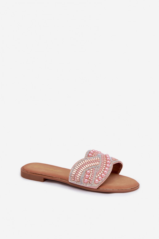 Zapatillas rosas decoradas con tacones anchos Dovima