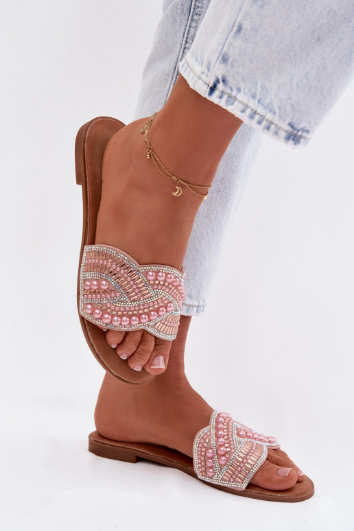 Zapatillas rosas decoradas con tacones anchos Dovima