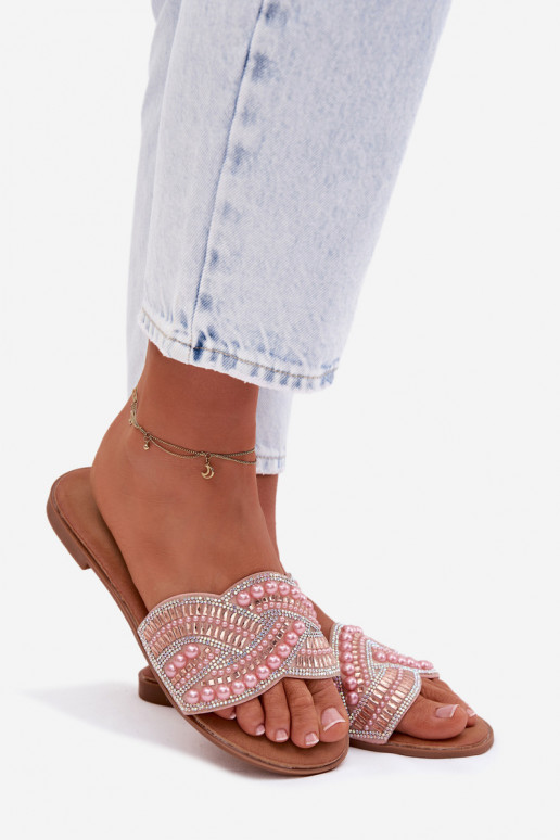 Zapatillas rosas decoradas con tacones anchos Dovima