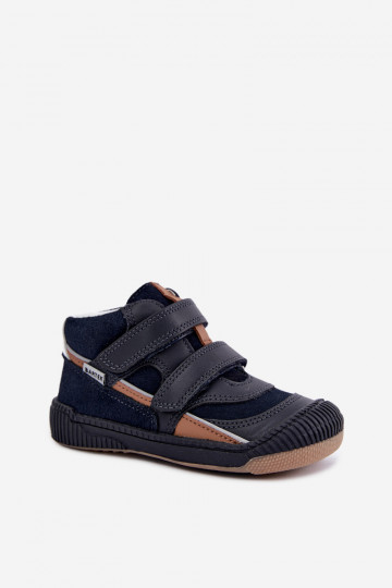Zapatos infantiles de cuero azul oscuro Bartek 8631676