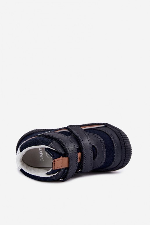Zapatos infantiles de cuero azul oscuro Bartek 8631676